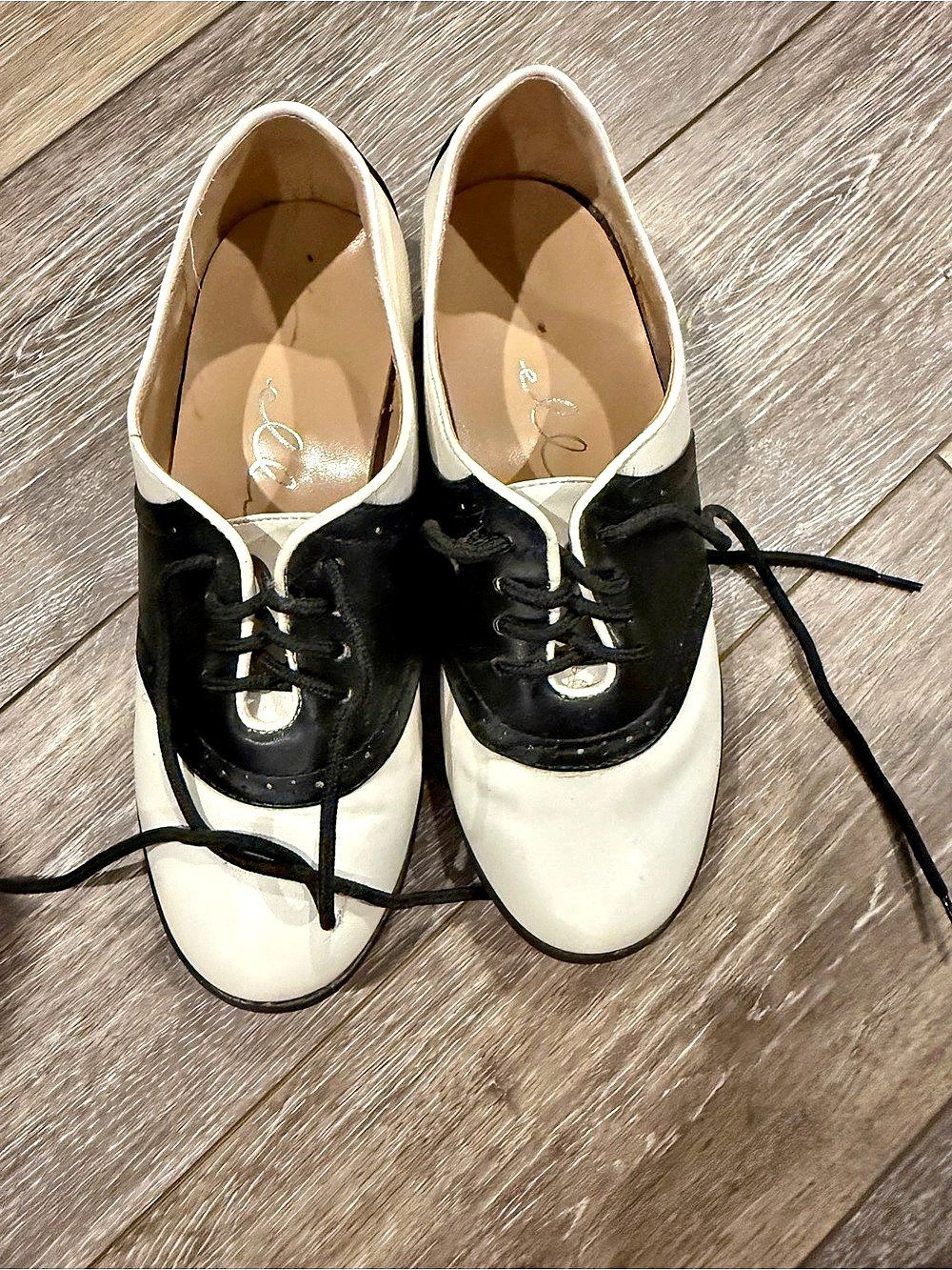 Ellie Shoes 105-Saddle Women's Black & White Lace-Up Heels